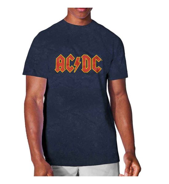 AC/DC: Logo (Snow Wash, Dye Wash) - Navy Blue T-Shirt