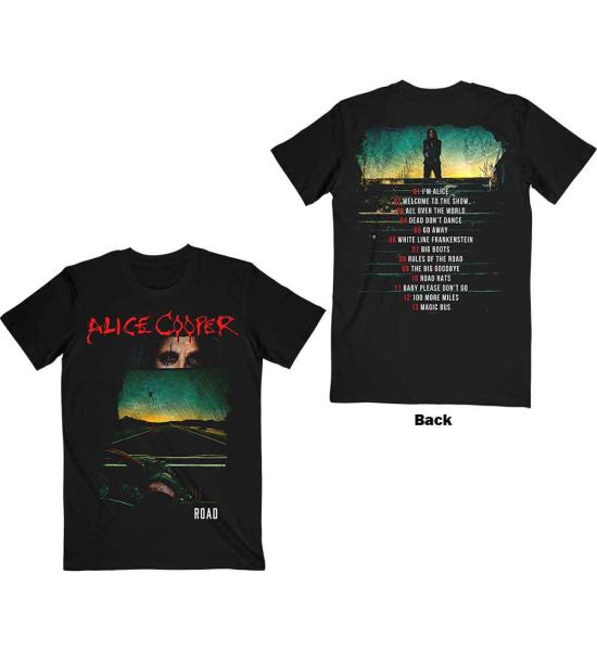 Alice Cooper: Road Cover Tracklist (Back Print) - Black T-Shirt