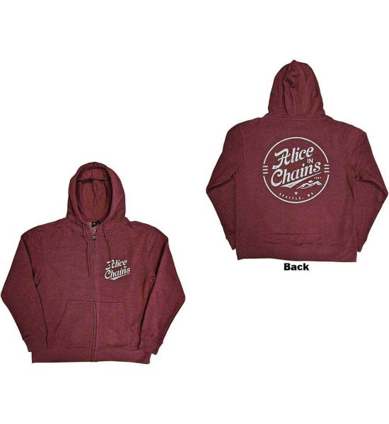 Alice In Chains: Circle Emblem (Back Print) - Maroon Red Zip-up Hoodie