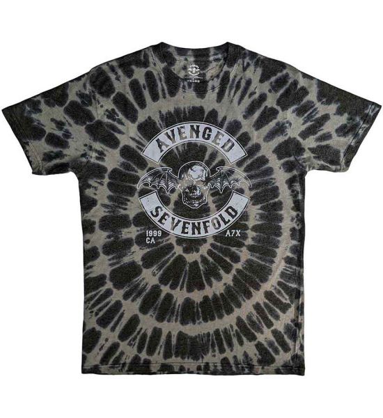 Avenged Sevenfold: Deathbat Crest (Dip Dye, Dye Wash) - Charcoal Grey T-Shirt