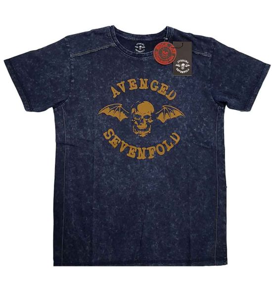 Avenged Sevenfold: Logo (Snow Wash, Dye Wash) - Navy Blue T-Shirt