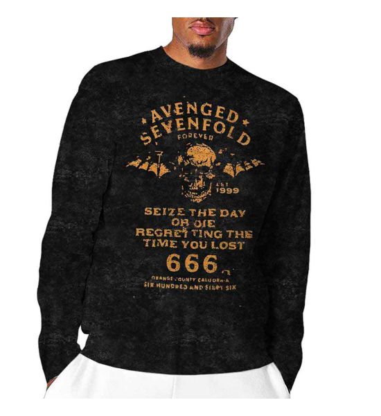 Avenged Sevenfold: Sieze The Day (Dip Dye, Dye Wash) - Black Long Sleeve T-Shirt