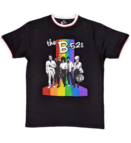 B52s: Rainbow Stripes Ringer - Black Ringer T-Shirt