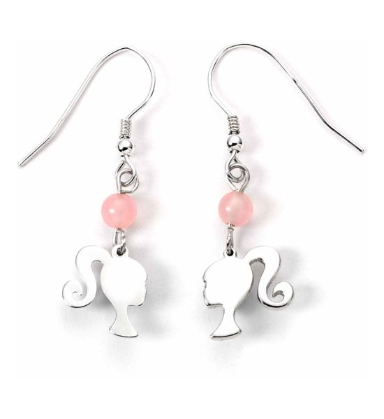 Barbie: Silhouette & Rose Quartz Drop Earrings (Sterling Silver)