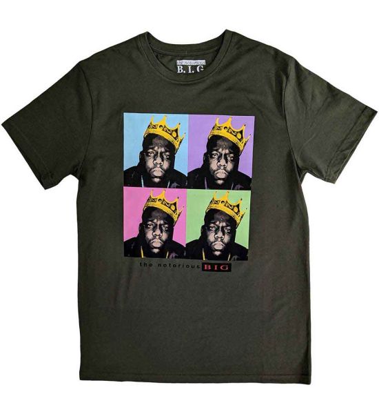 Biggie Smalls: Crown Pop Art - Green T-Shirt