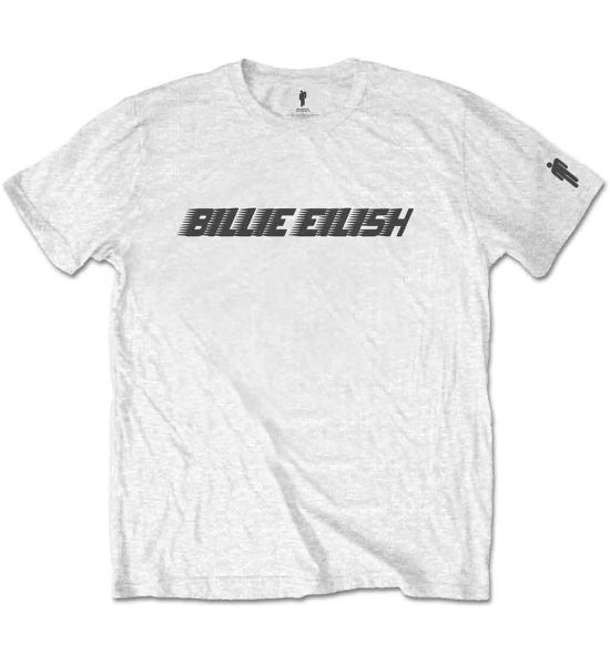 Billie Eilish: Black Racer Logo (Sleeve Print) - White T-Shirt