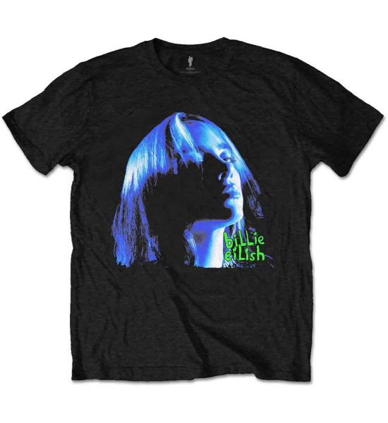 Billie Eilish: Neon Shadow Blue - Black T-Shirt