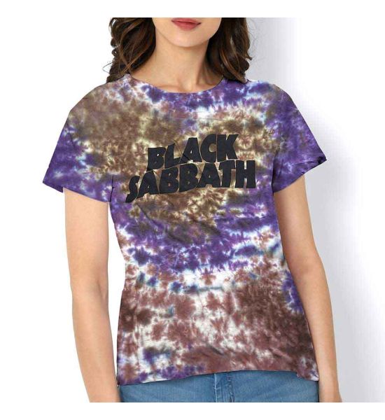 Black Sabbath: Wavy Logo (Dye Wash) - Purple, Brown T-Shirt