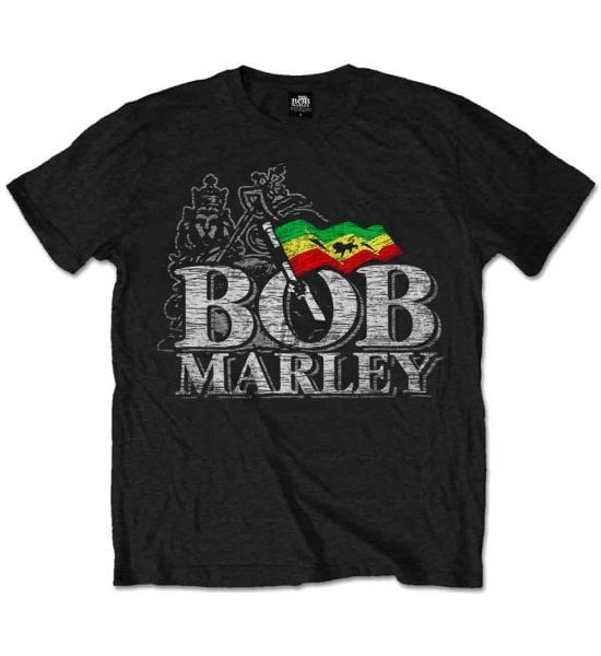 Bob Marley: Distressed Logo - Black T-Shirt