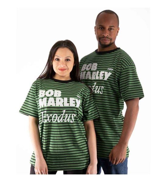 Bob Marley: Exodus (Striped) - Black & Green T-Shirt