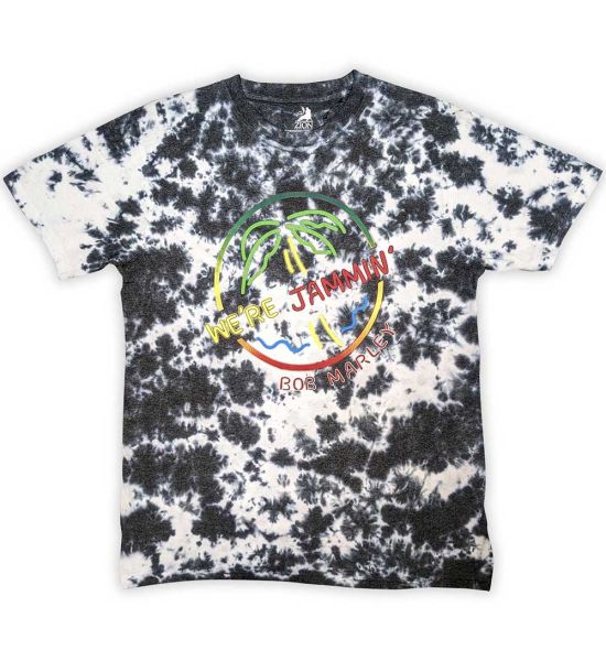 Bob Marley: Neon Sign (Dip Dye, Dye Wash) - Dip-dye On White T-Shirt