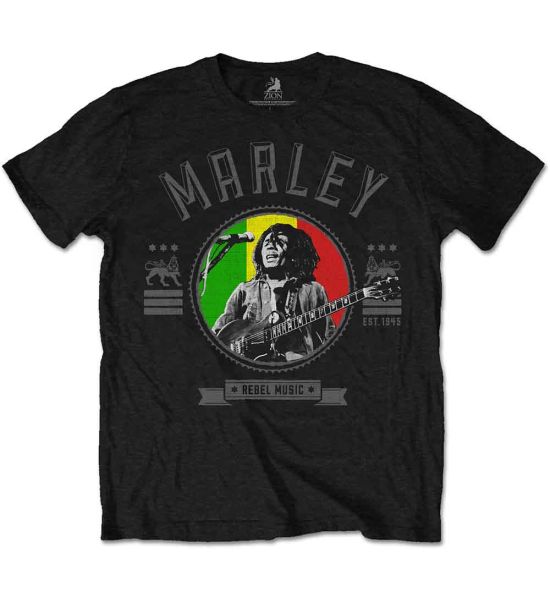 Bob Marley: Rebel Music Seal - Black T-Shirt