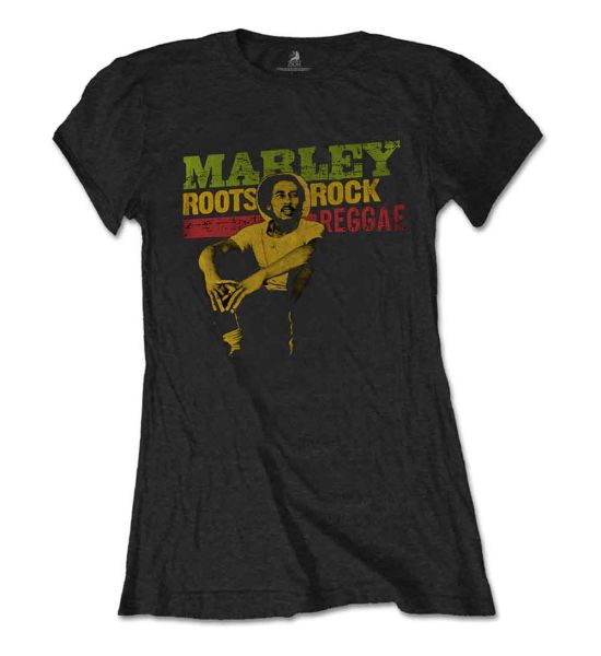 Bob Marley: Roots, Rock, Reggae - Ladies Black T-Shirt