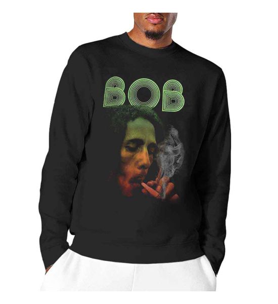 Bob Marley: Smoke Gradient (Dip Dye, Dye Wash) - Black Long Sleeve T-Shirt