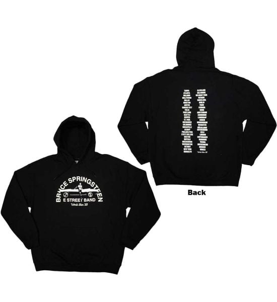 Bruce Springsteen: Tour '23 Leaning Car (Back Print) - Black Pullover Hoodie