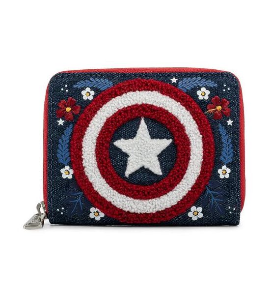 Captain America: 80th Anniversary Floral Shield Loungefly Zip Around Purse