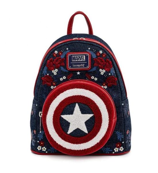 Captain America: 80th Anniversary Floral Shield Loungefly Mini Backpack