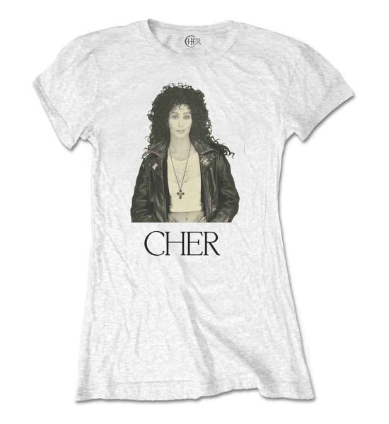 Cher: Leather Jacket - Ladies White T-Shirt