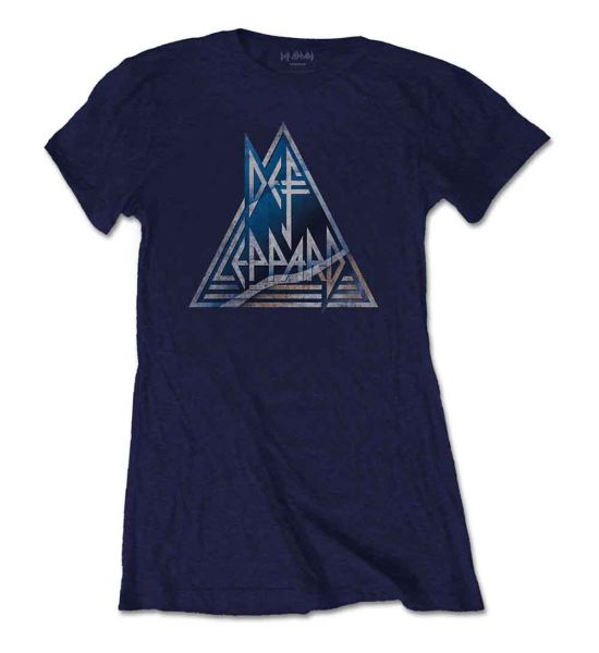 Def Leppard: Triangle Logo - Ladies Navy Blue T-Shirt