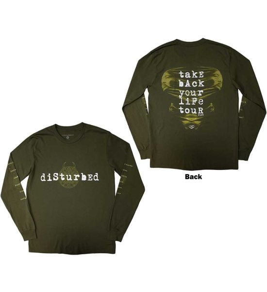 Disturbed: European Tour '23 Take Back (Back Print & Ex-Tour) - Green Long Sleeve T-Shirt