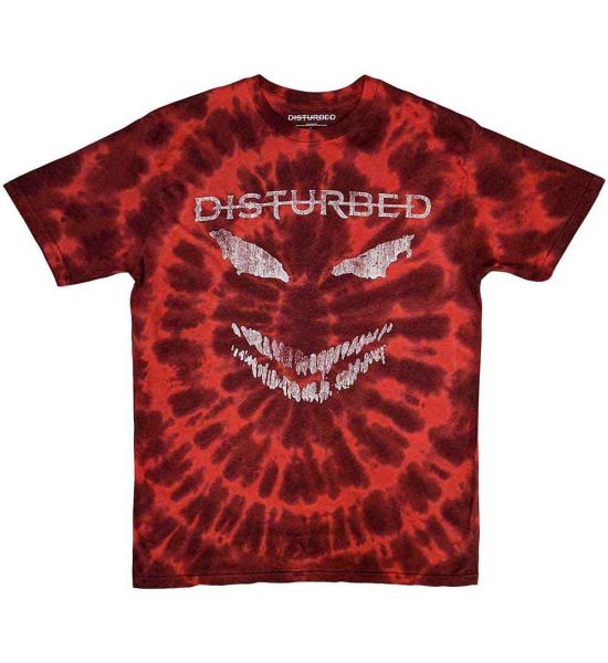 Disturbed: Scary Face (Dip Dye, Dye Wash) - Red T-Shirt