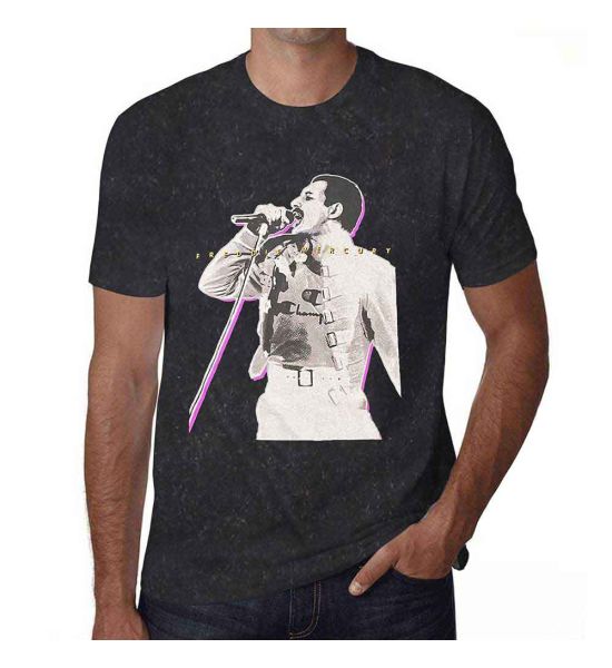 Freddie Mercury: Glow (Dye Wash, Mineral Wash) - Black T-Shirt