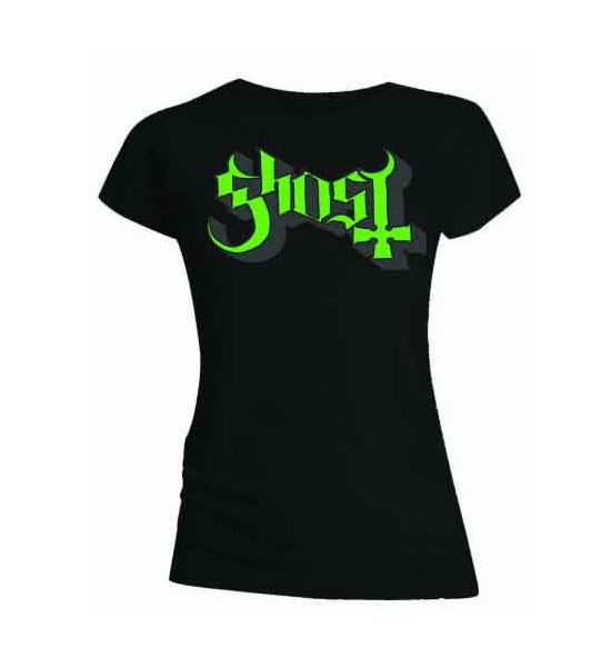 Ghost: Green/Grey Keyline Logo - Ladies Black T-Shirt