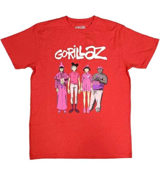 Gorillaz: Cracker Island Standing Group - Red T-Shirt