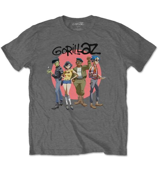 Gorillaz: Group Circle Rise - Charcoal Grey T-Shirt