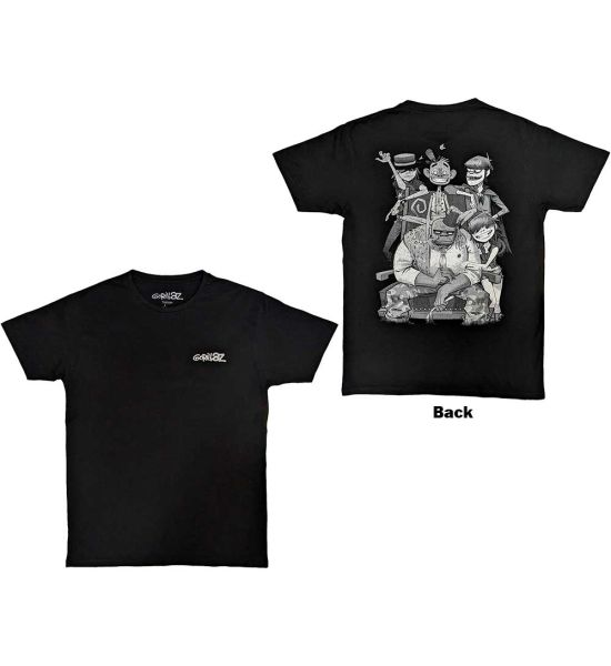 Gorillaz: Pocket Spray - George Group (Back Print) - Black T-Shirt