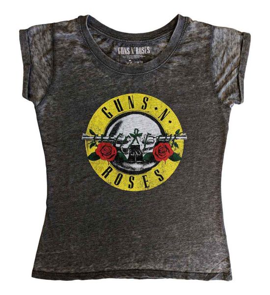 Guns N' Roses: Classic Logo (Burnout) - Ladies Charcoal Grey T-Shirt