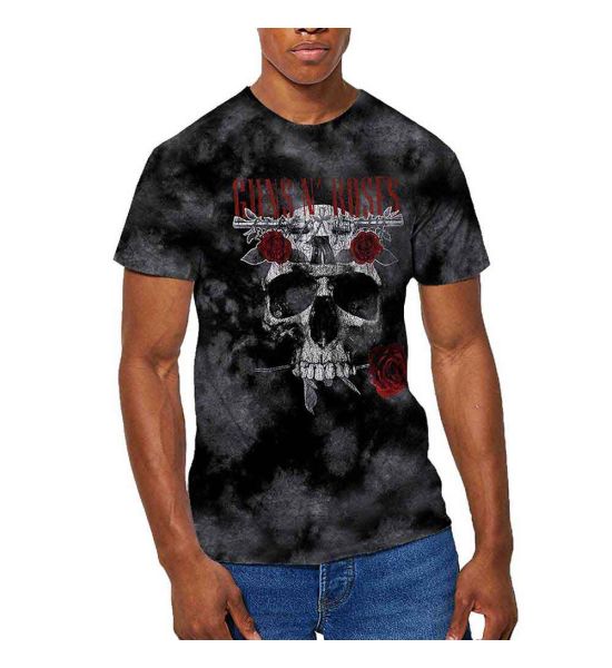 Guns N' Roses: Flower Skull (Dip Dye, Dye Wash) - Dip-dye On Grey T-Shirt