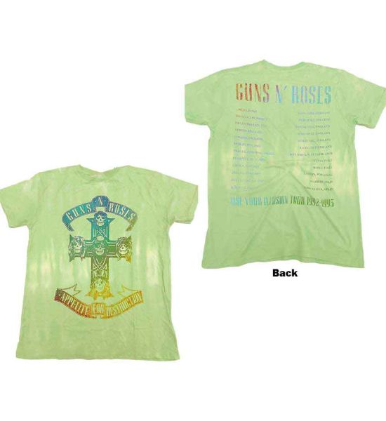 Guns N' Roses: Gradient Use Your Illusion Tour (Back Print, Dye Wash) - Green T-Shirt