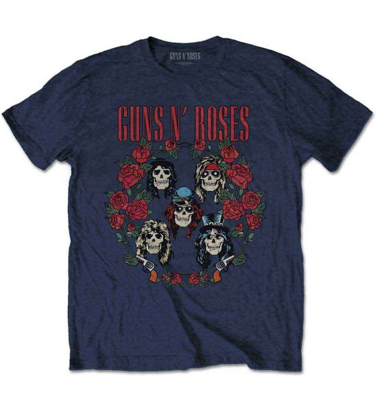 Guns N' Roses: Skulls Wreath - Navy Blue T-Shirt