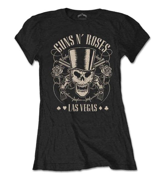 Guns N' Roses: Top Hat, Skull & Pistols Las Vegas - Ladies Black T-Shirt