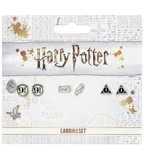 Harry Potter: Earrings 3-Pack Platform 9 3/4, Hedwig & Letter, Deathly Hallows (Silver plated)