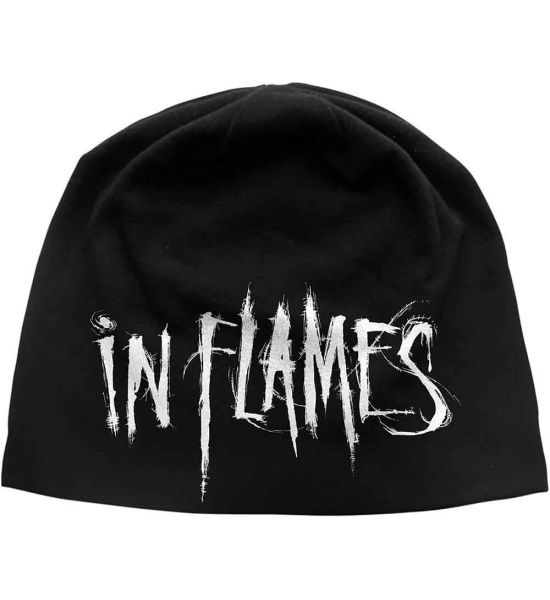 In Flames: Logo (Discharge Print) - Black Beanie Hat