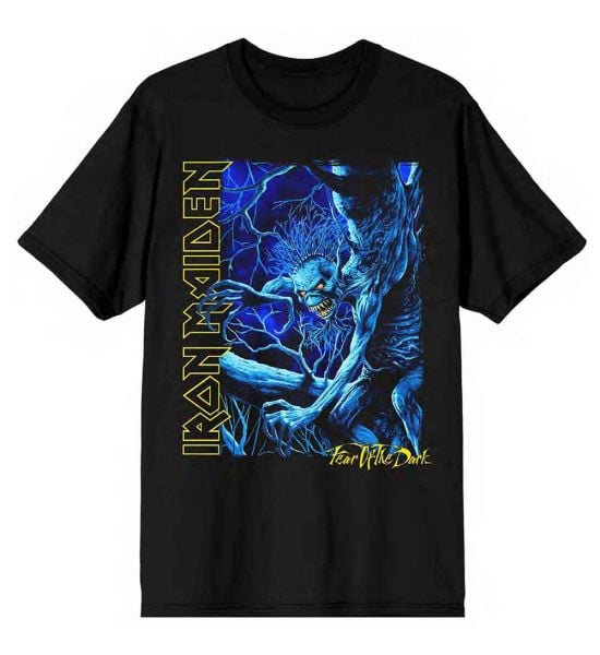 Iron Maiden: Fear of the Dark Blue Tone Eddie Vertical Logo - Black T-Shirt