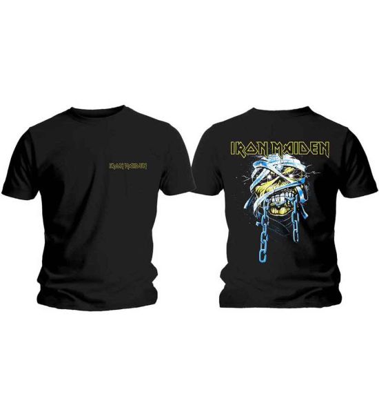 Iron Maiden: Powerslave Head & Logo (Back Print) - Black T-Shirt