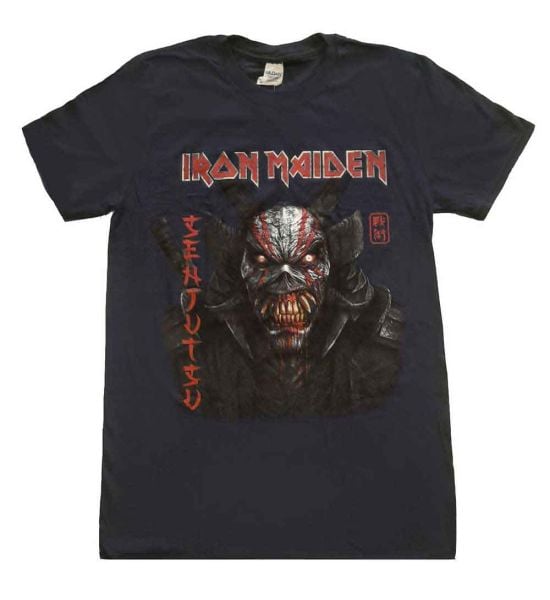 Iron Maiden: Senjutsu Back Cover Vertical Logo - Navy Blue T-Shirt