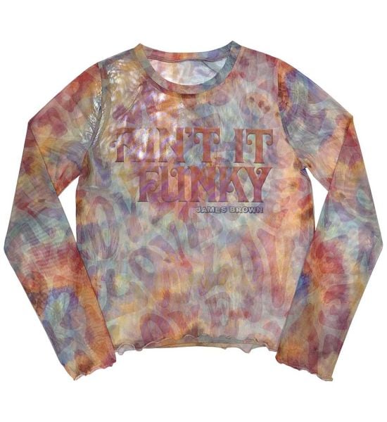 James Brown: Funky (Mesh, Sublimation Print) - Blue Ladies Long Sleeve T-Shirt