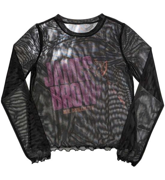 James Brown: Mr Dynamite (Mesh, Sublimation Print) - Black Ladies Long Sleeve T-Shirt