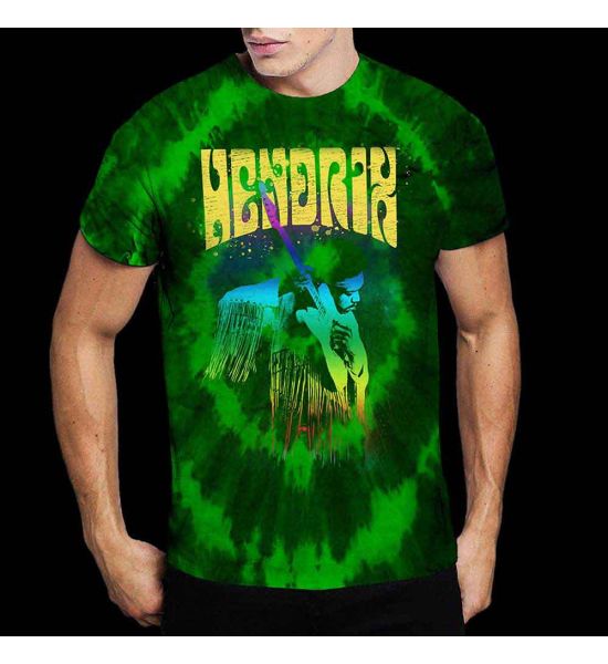 Jimi Hendrix: Hear The Vibe (Dip Dye, Dye Wash) - Green T-Shirt