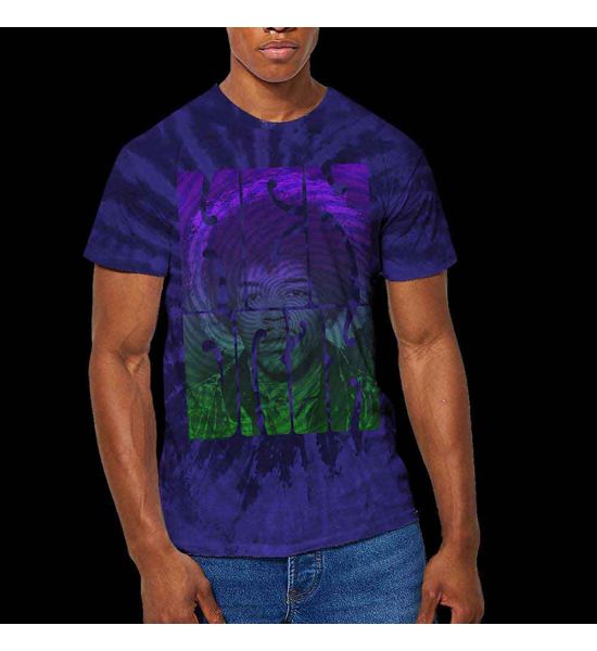 Jimi Hendrix: Swirly Text (Dip Dye, Dye Wash) - Blue T-Shirt