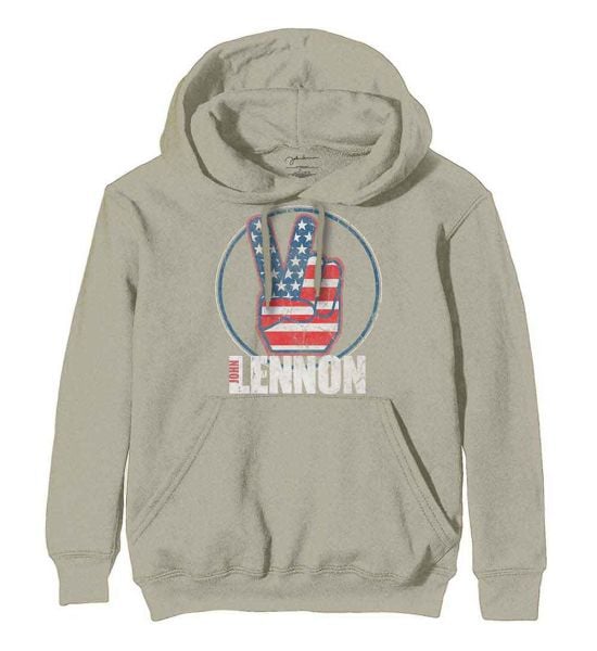 John Lennon: Peace Fingers US Flag - Sand Pullover Hoodie