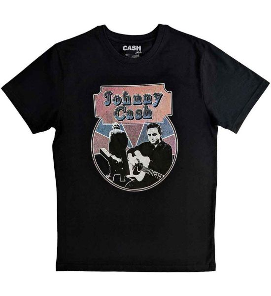 Johnny Cash: Walking Guitar & Front On - Black T-Shirt