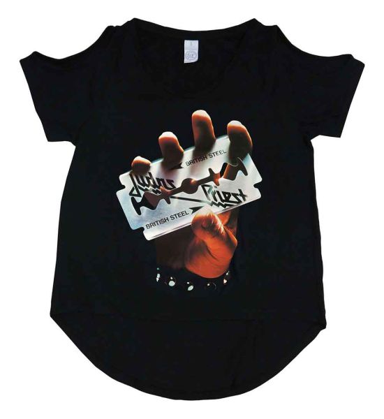 Judas Priest: British Steel (Cut-Outs) - Ladies Black T-Shirt