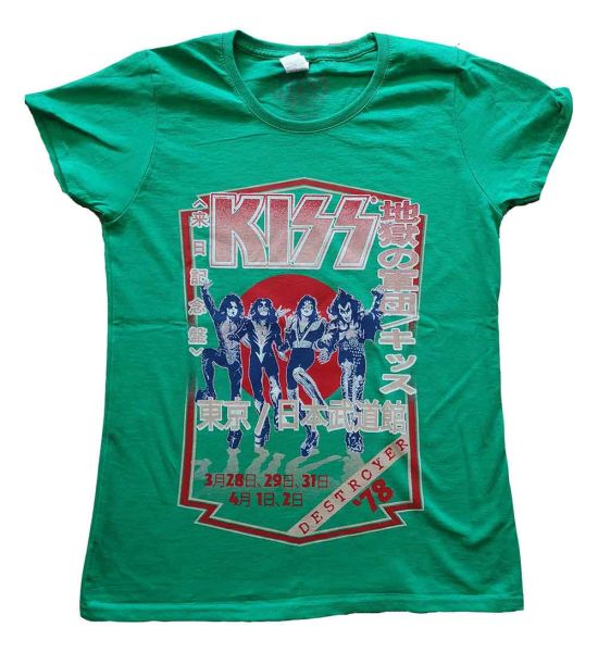 KISS: Destroyer Tour '78 - Ladies Green T-Shirt