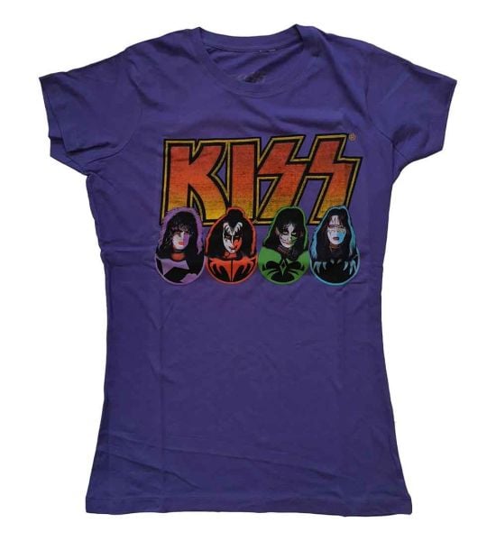 KISS: Logo, Faces & Icons - Ladies Purple T-Shirt