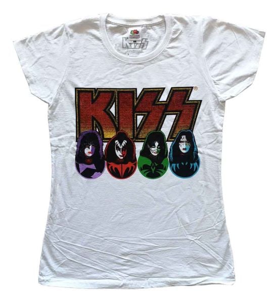 KISS: Logo, Faces & Icons - Ladies White T-Shirt